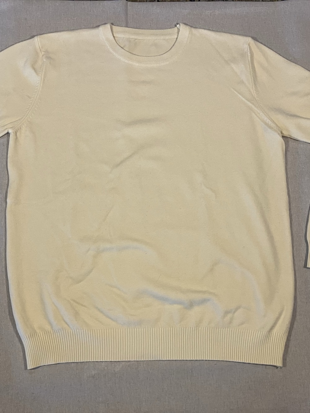 Men’s Large Beige Cream Crewneck Sweater Fine Knit Classic Pullover